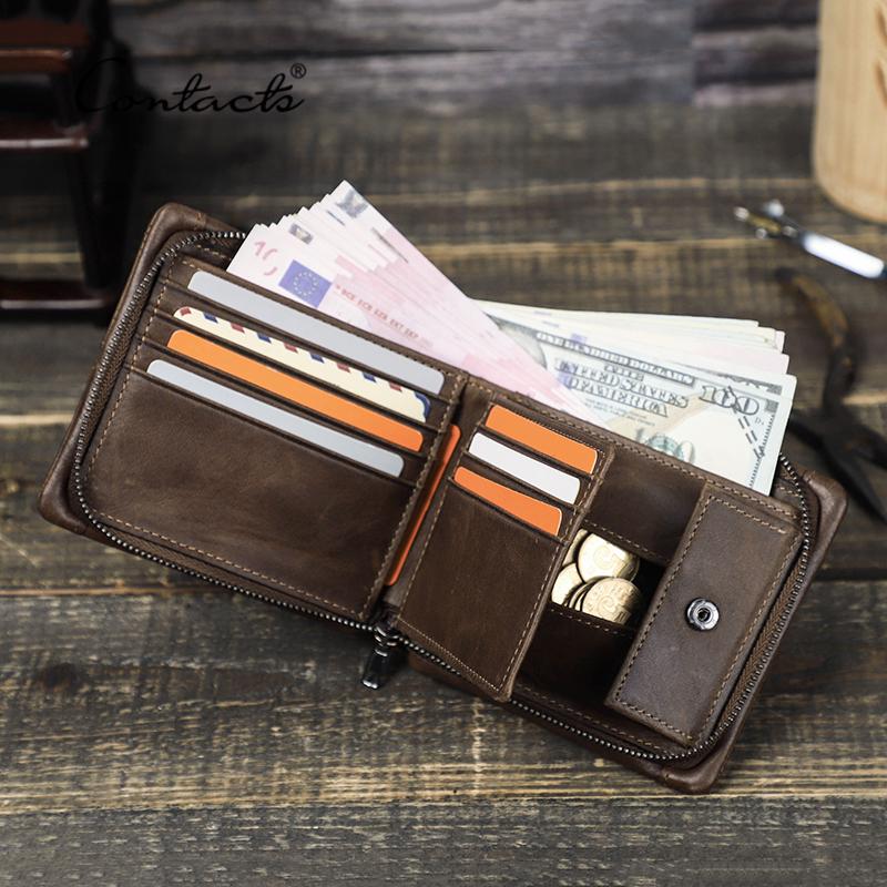 

Wallets CONTACT'S Genuine Leather Men Wallet RFID Vintage Short Zipper Around Male Purses Card Holder Small Coin Pocket Money BagWallets, Style 1