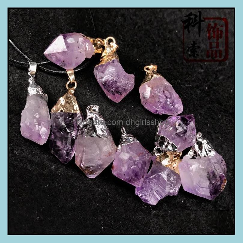 

Pendant Necklaces Pendants Jewelry Original Amethyst Stone Necklace Natural Healing Chakra Crystal Unisex Dhist