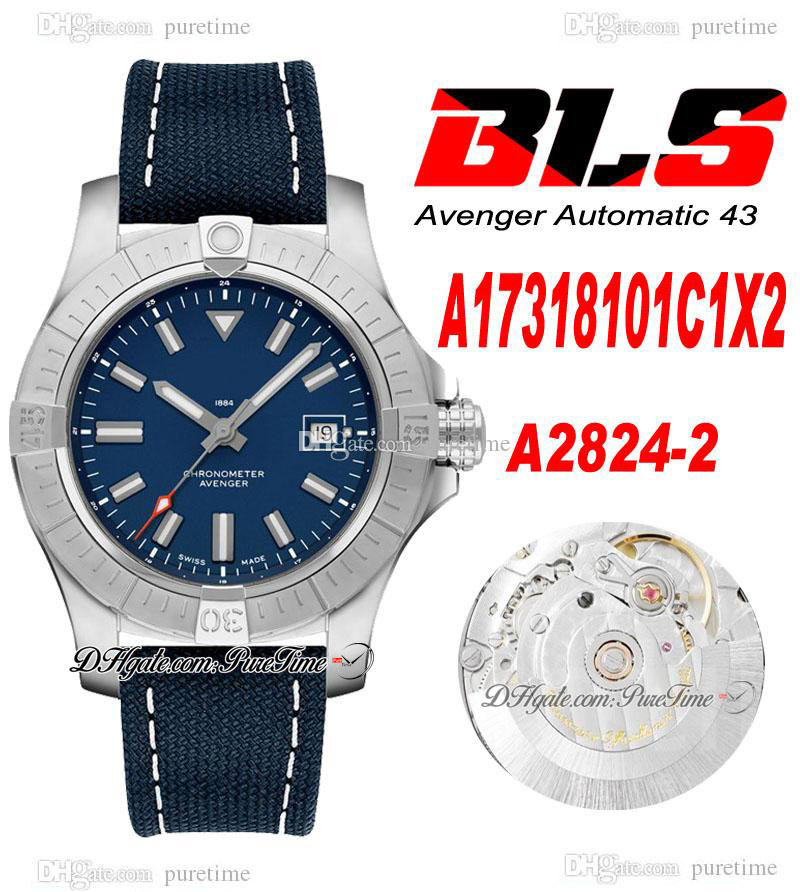 

BLS A17318101C1X2 43mm Eta A2824 Automatic Mens Watch Steel Case Blue Dial White Number Markers Nylon Leather Strap Super Edition Puretime 05b2