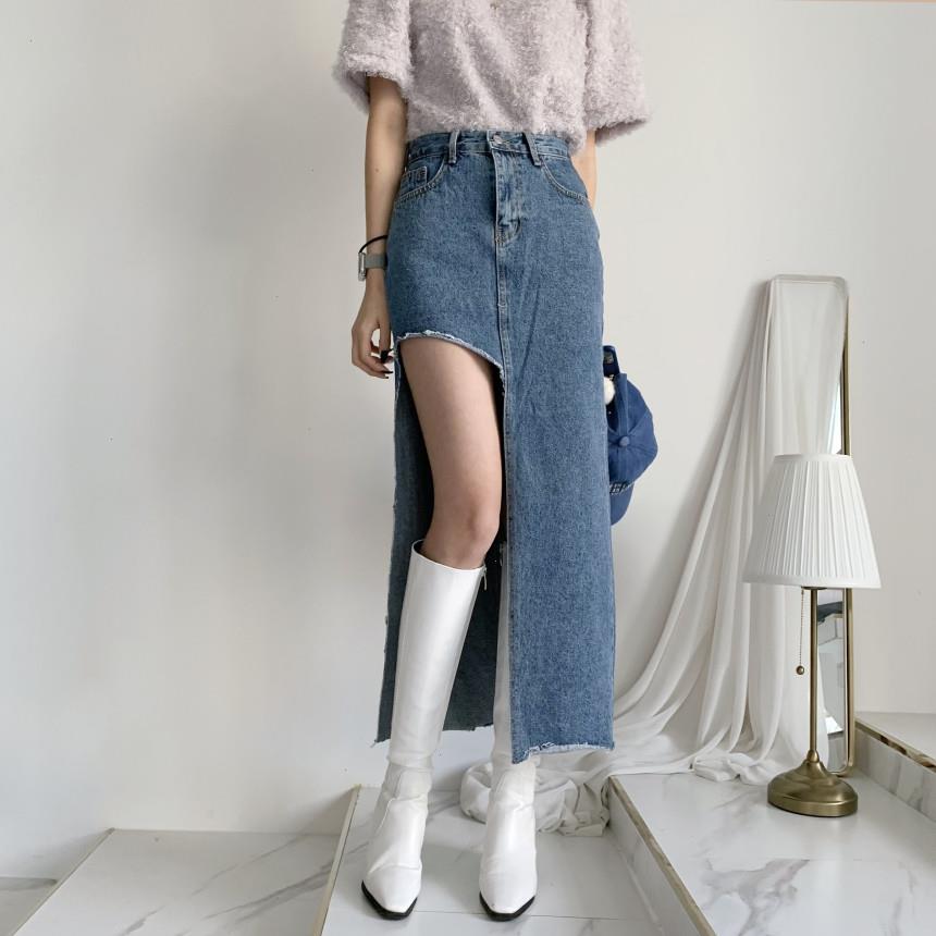 

Vintage Split Denim Skirts For Women Summer High Waist A-line Hollow Out Skirt Female Chic Bottoms Dk006, Black