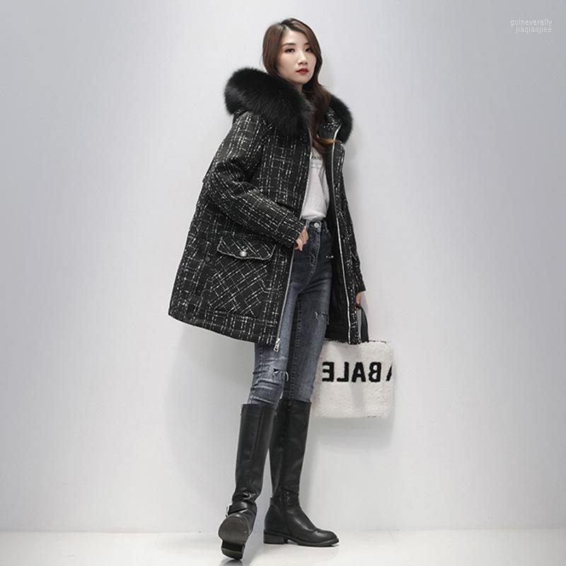 

Women' Down & Parkas Women Winter Female Large-sized Thickened Korean Sustans Padded Outwear Tweed Coat With Artificial Fur Collar Guin22, Black