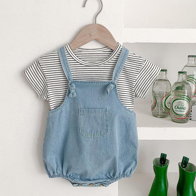 

Clothing Sets Born Baby Girls Set Short Sleeve Cotton Stripe T-shirt Denim Jumpsuit Overall Summer Toddler Girl Clothes SuitClothing, Gz287 green tops