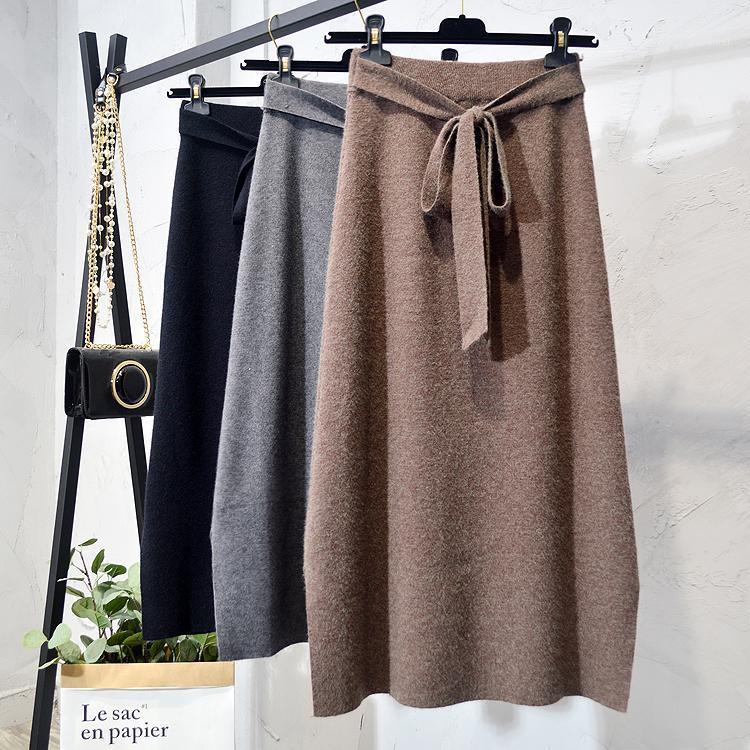 

Skirts Tall Waist With Gentle Wind Knitted Female In The Autumn And Winter Long Yarn Package Hip Straight Split, Black