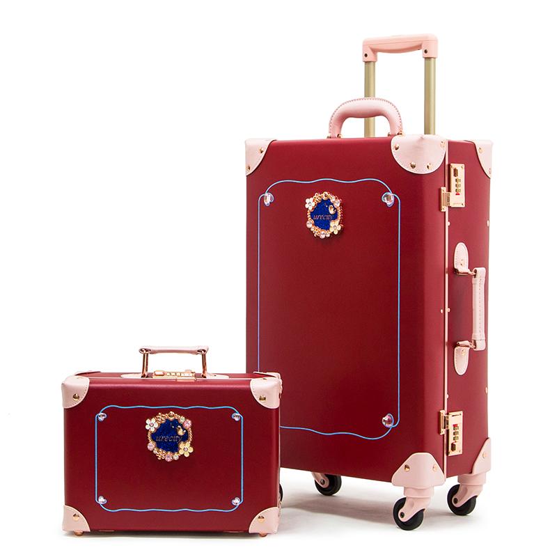 

Suitcases PU Leather Luggage Set With Cosmetic Bag Women Vintage Travel Suitcase Fashion Trolley Girls High Quality