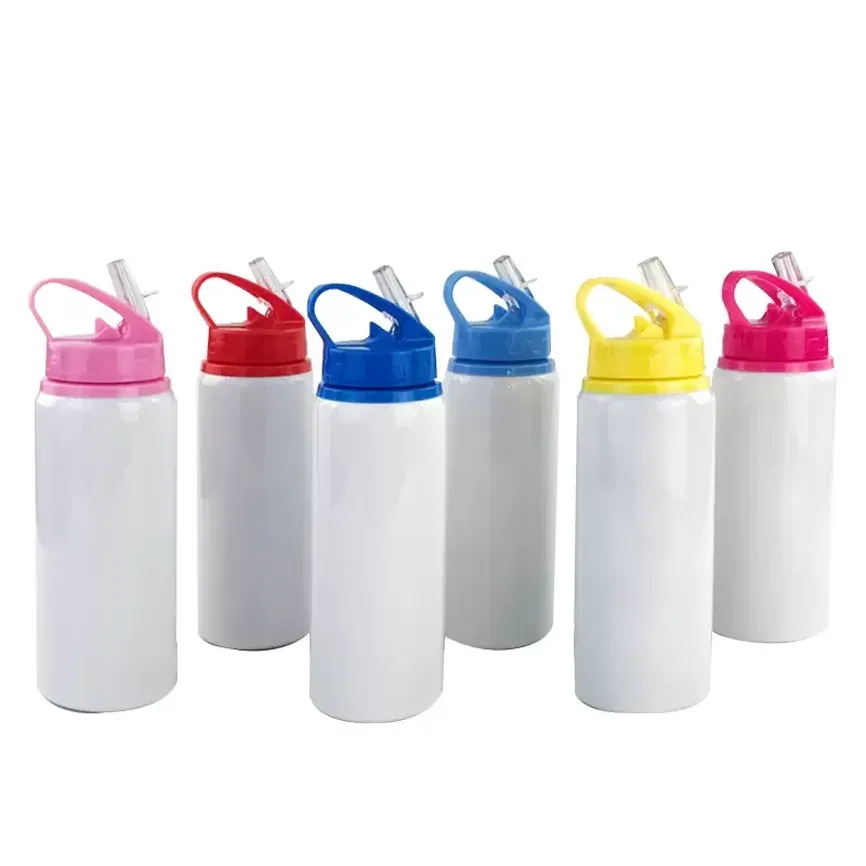 

Portable 600ml Sippy Cups DIY Sublimation Blanks 20oz Water Bottle Kids Sport Tumbler Aluminum Mug Drinking Cup With Straws Lids C0627x03, As pic show