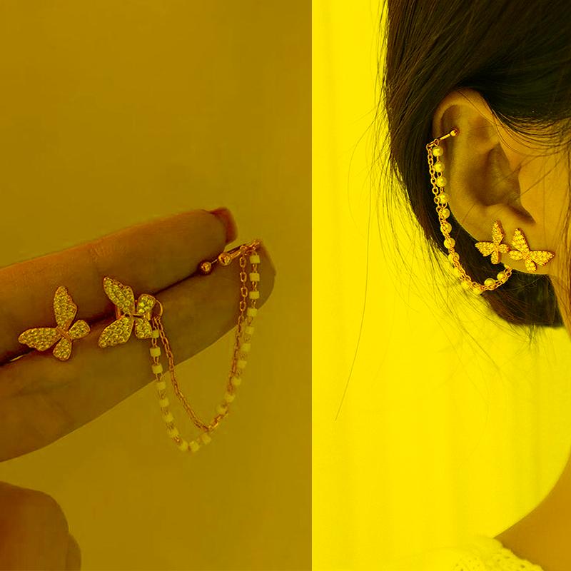 

Dangle & Chandelier Shiny Elegant Cute Rhinestone Butterfly Stud Earrings For Women Girls 2022 Korean Fashion Metal Chain Boucle D'oreil
