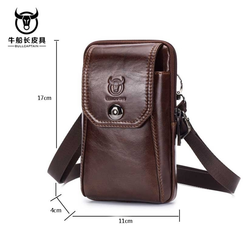 

BULLCAPTAIN Genuine Leather Waist Pack Fanny Pack Belt Bag Phone Pouch Bags Travel Waist Pack Male Small Waist Bag Leather Pouch 201118, Brown