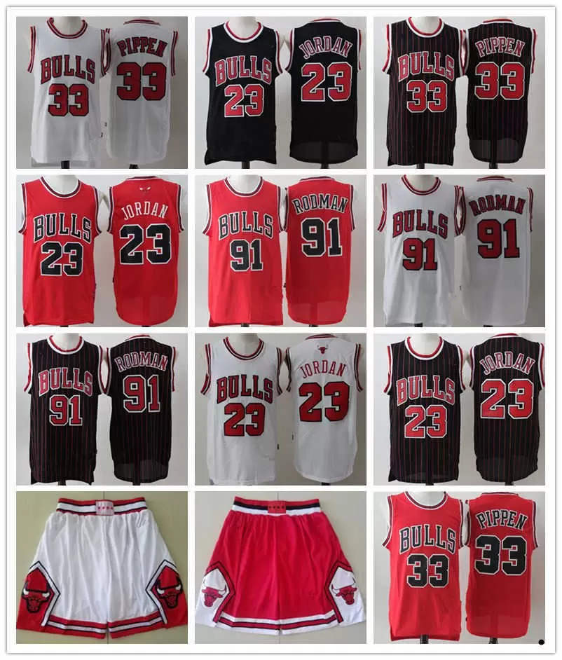

mens basketball jerseys michael 23 MJ dennis 91 rodman scottie 33 pippen shorts black Red white stitching chicago''bulls''jersey, Color