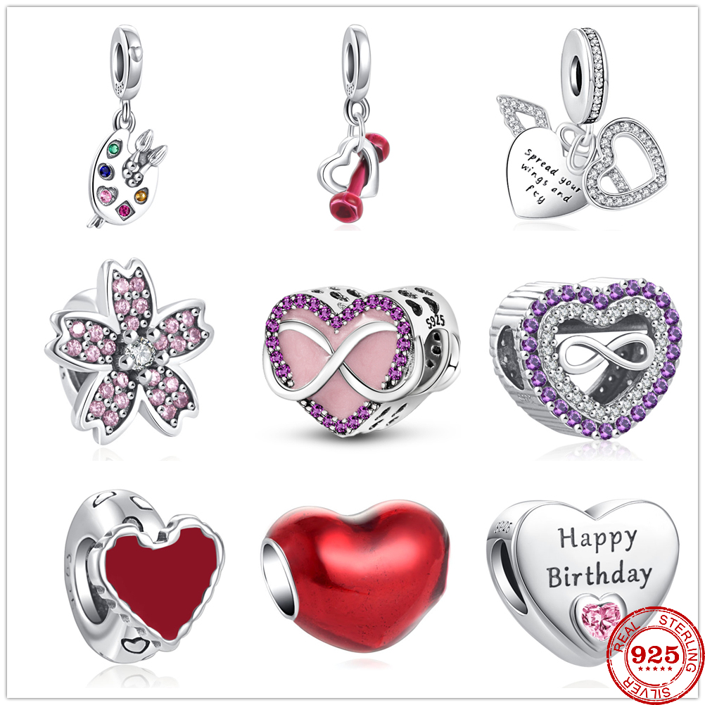 925 Sterling Silver Dangle Charm Infinity Coeur Dessin Pad Fleur Zircon Perles Perle Fit Pandora Charms Bracelet DIY Bijoux Accessoires
