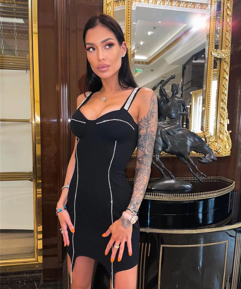 

Casual Dresses Product 2022 Autumn Gold Silk Sling Slim Fit Bag Hip Bandage Party Mini Dress Vestidos Sexy Fashion WholesaleCasual, Black