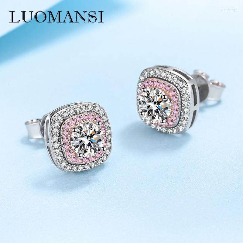 

Hoop & Huggie Luomansi Real 0.5 Carat Moissanite Stud Earrings For Women S925 Silver Fine Jewelry Super Flash Wedding PartyHoop