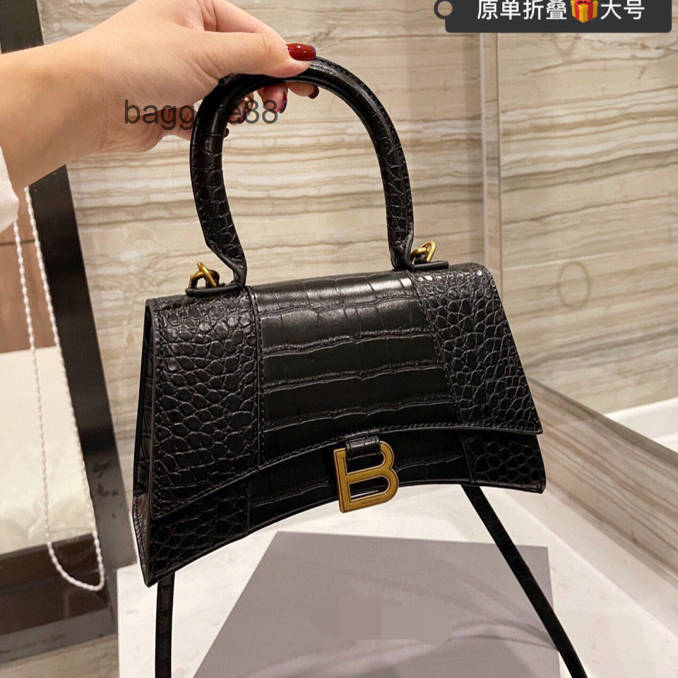 

2022 Women Designer Bags Balencaigas Handbags Hourglass Handbag Crossbody One Shoulder Hand-held Crocodile IU4H, Black