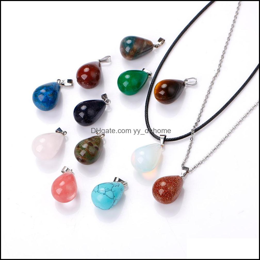 

Pendant Necklaces Pendants Jewelry Natural Stone Water Drop Necklace Opal Tigers Eye Quartz Crystal Chakra Reiki Healing Pendum For Women