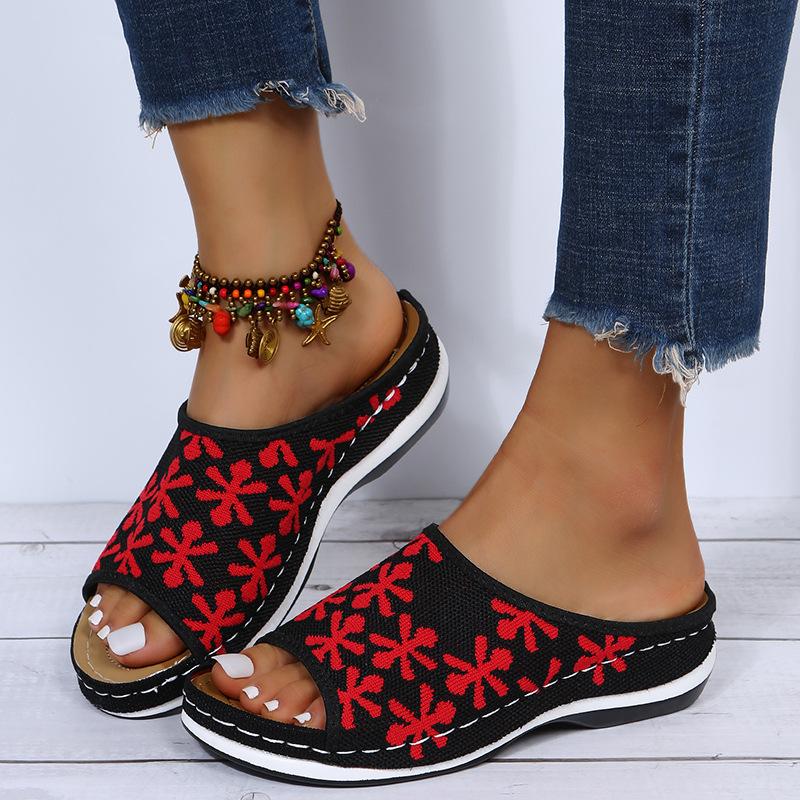 

Sandals Ladies Summer 2022 Comfortable Casual Outdoor Beach Wedge Platform Shoes Fashion Roman SlippersSandals, Black red