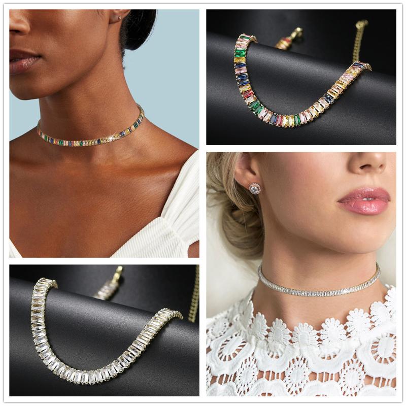 

Chokers Tennis Choker Necklaces For Women Kpop Square Crystal Diamond Wedding Neck Chain Zirconia Female Jewelry Wholesale OHN134