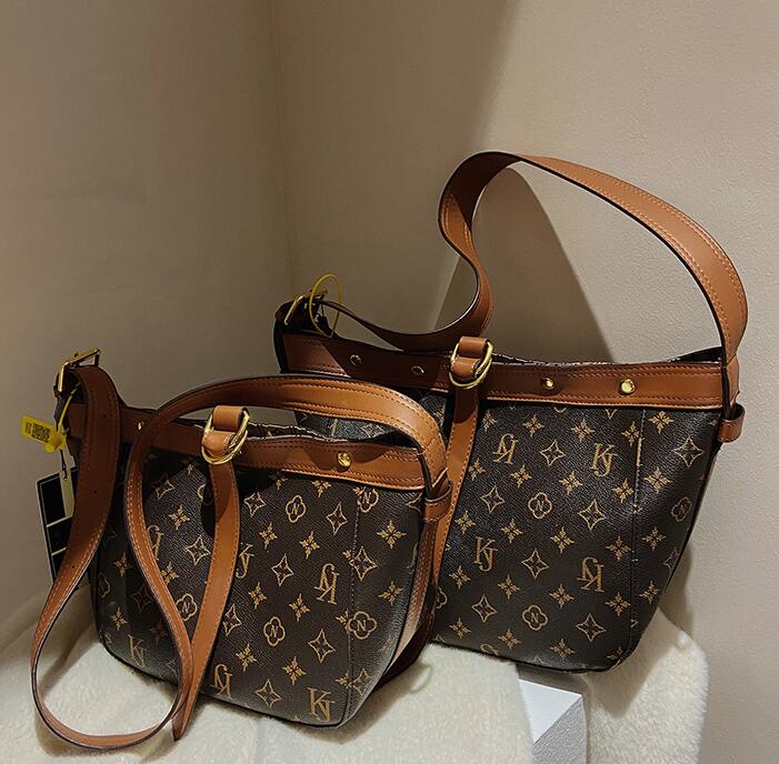 

ladies leathers shoulder bags foreign coffee printing bucket bag thicken classic old color fashion handbag large capacity contrast leather backpack, Coffee2-printing-small-6813