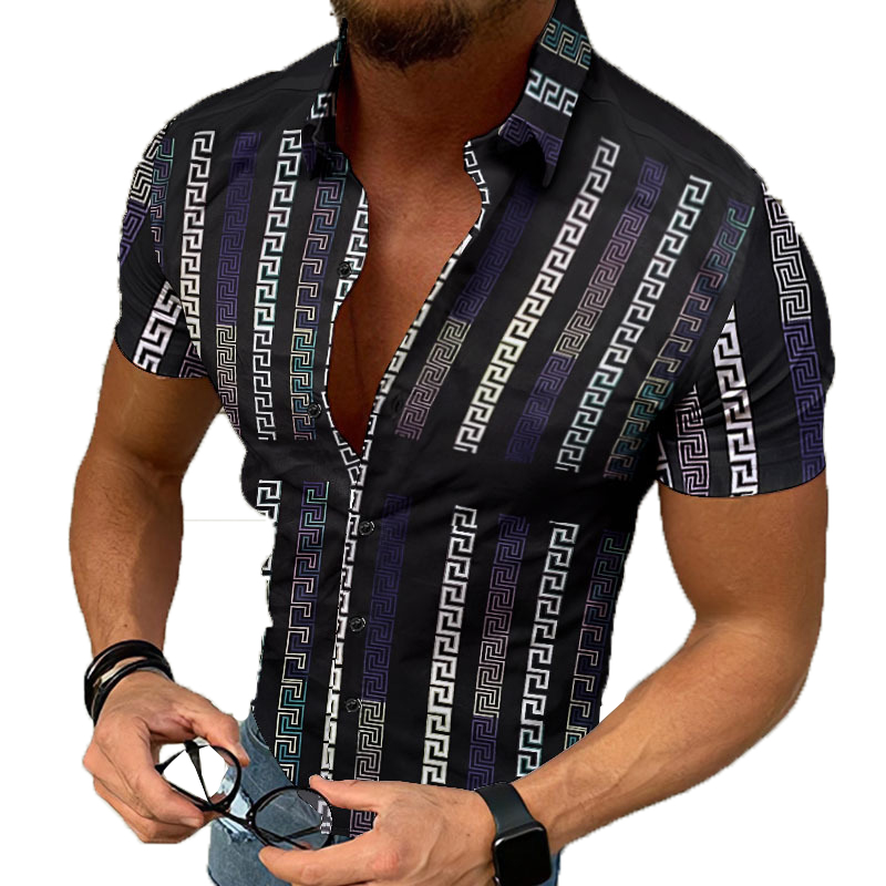 Revers T-shirt À Manches Courtes Chemise Masculina Chemises Décontractées Chemisier Imprimé Hawaïen Homme Mode Bouton Camisa Mode D'été Patchwork