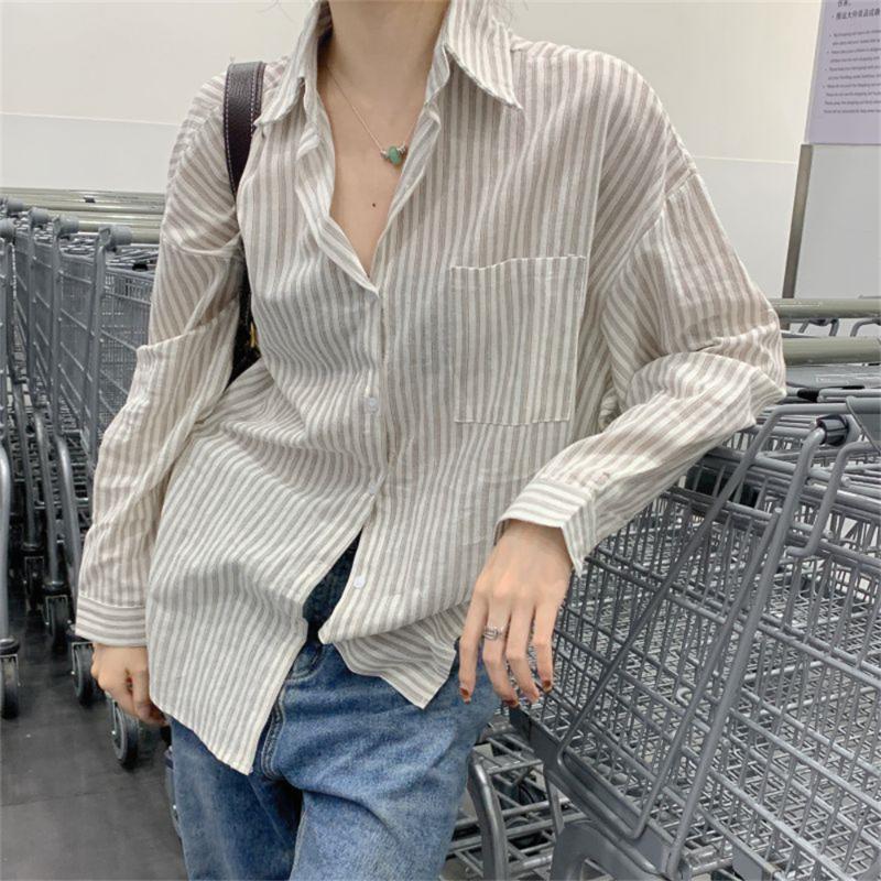 

Women's Blouses & Shirts Women Full Stripes Sunscreen Vintage 2022 Fashion Summer Casual All Match Streetwear Loose Work WearWomen's, Photo color