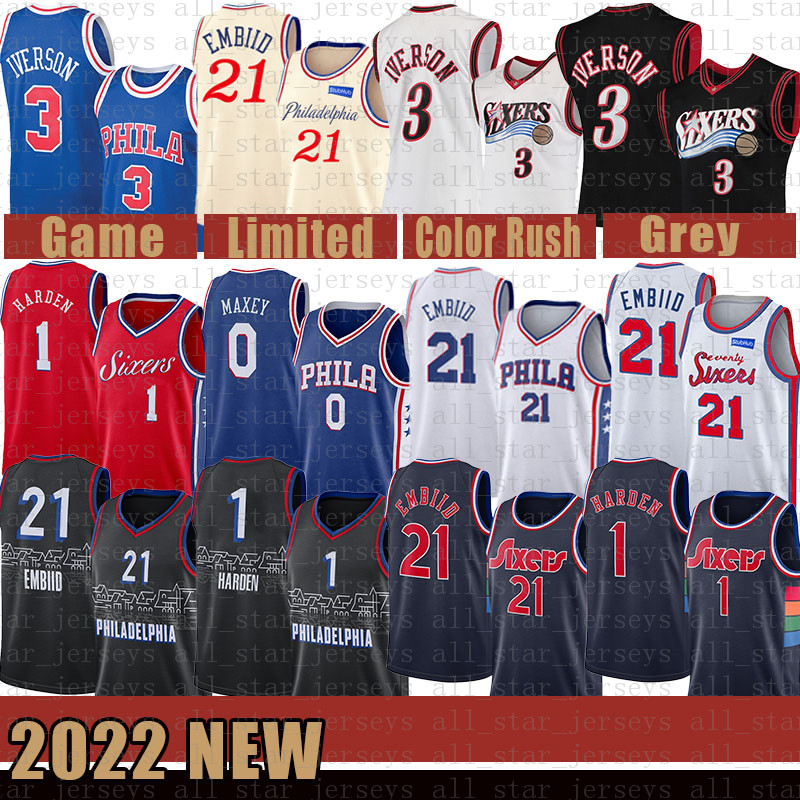 

3 6 Joel Embiid James Harden Tyrese Maxey Basketball Jerseys Philadelphias 76er 21 1 0 Allen Iverson Julius Erving Champagne, Jersey