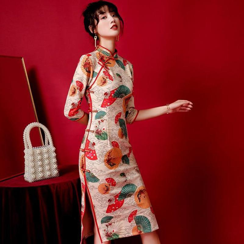 

Ethnic Clothing Vintage Fashion Qipao Style Women Chinese Dress Hanfu Traditional Elegant Modern Improve Female Cheongsam Slim Autumn
