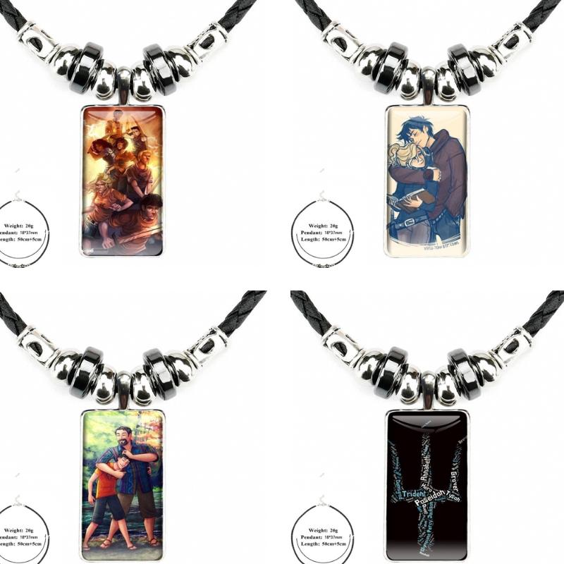 

Pendant Necklaces Percy Jackson For Women Choker Vintage Jewelry Steel Plated With Glass Cabochon Long Rectangle Black Hematite