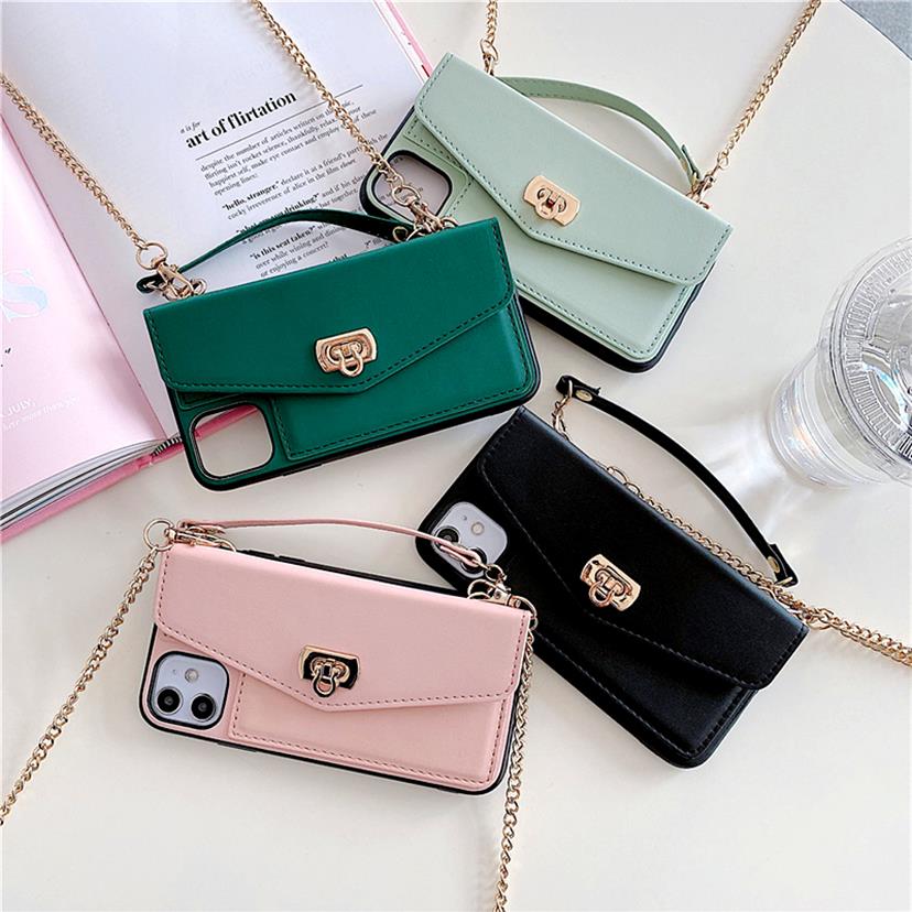 

Luxury Leather Wallet Crossbody Phone Case For iPhone 13 12 11 Pro MAX SE XS MAX XR 7 8Plus Fashion Solid Color Card Slot Lanyard 244o, Pink