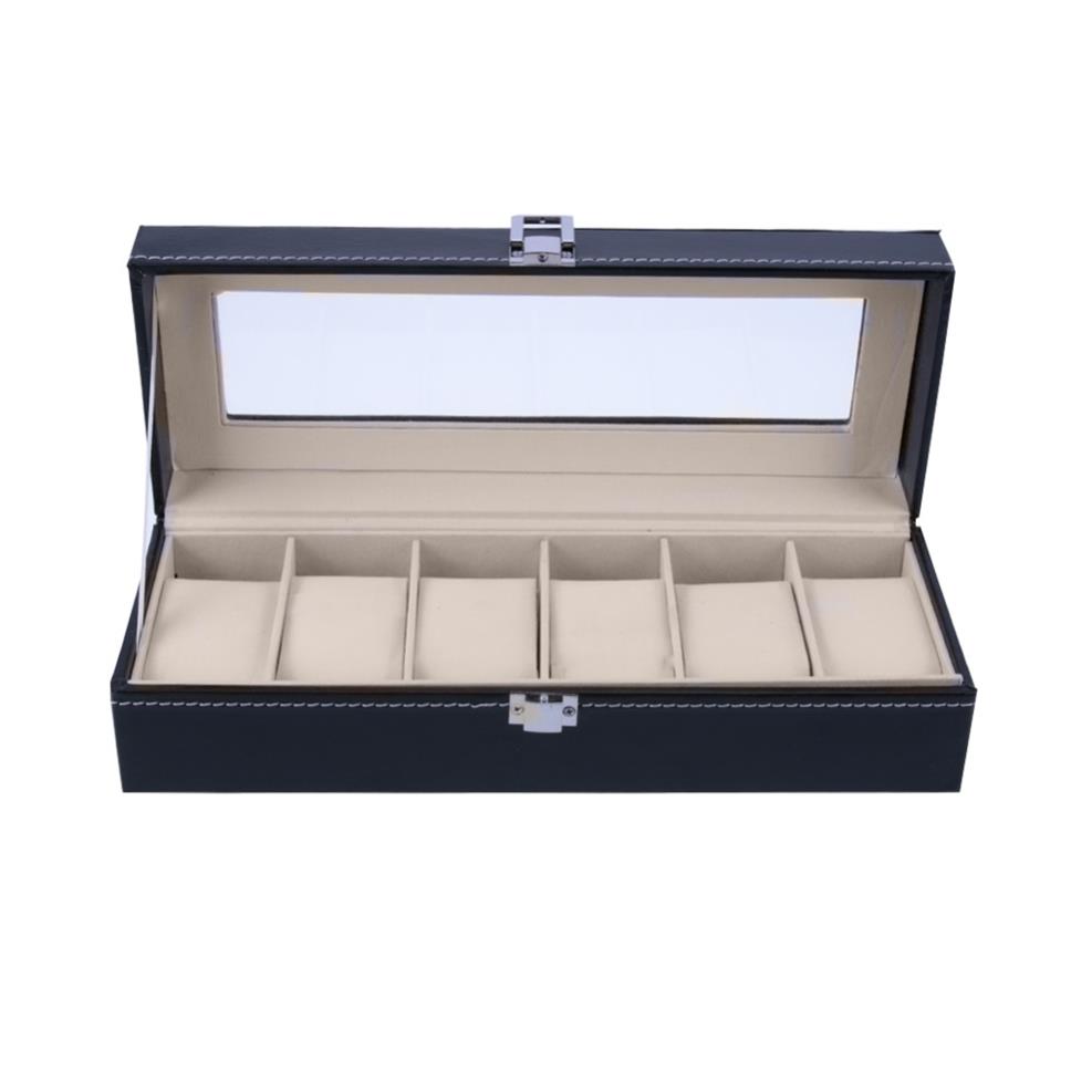 

6 Slots Wrist Watch Display Case Box Jewelry Storage Organizer Box with Cover Case Jewelry Watches Display Holder Organizer2191