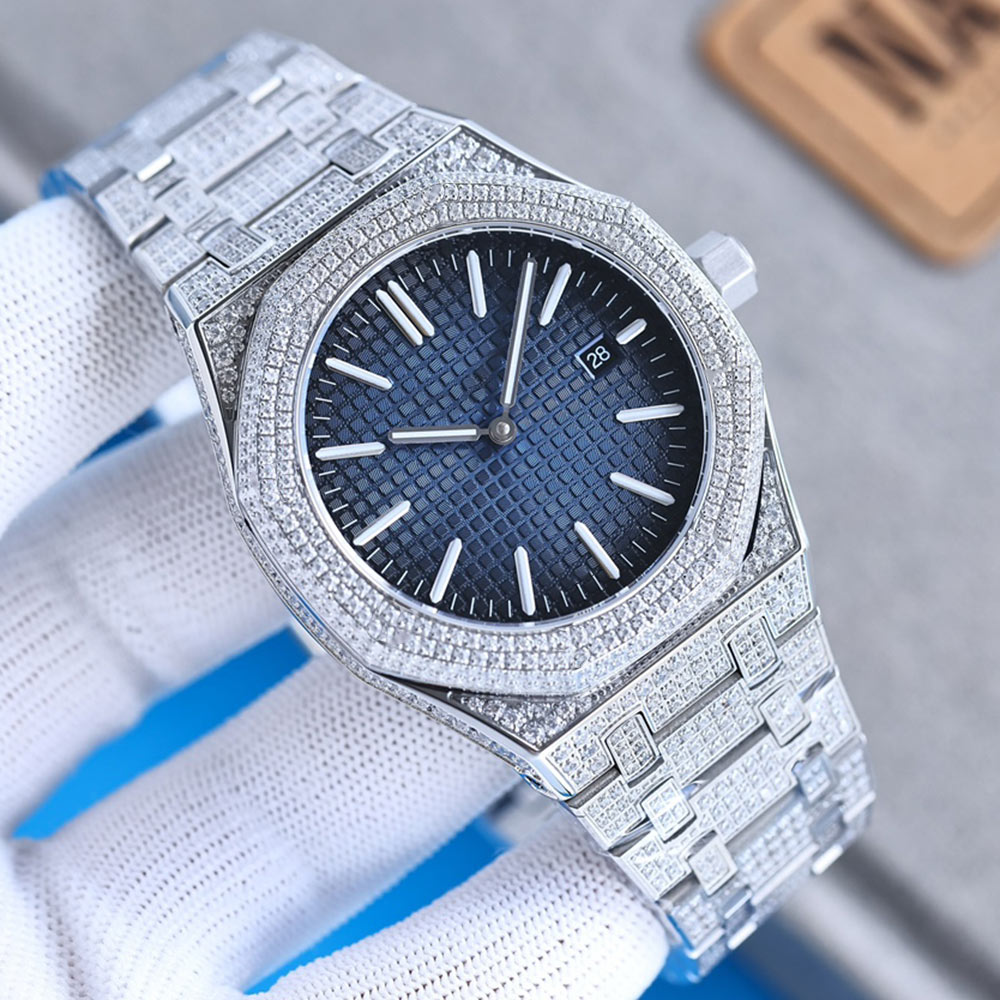 

Handmade Full Of Diamonds Watch Mens Automatic Mechanical Watches 41mm With Diamond-studded Steel Sapphire Ladies Business Wristwatches Montre de Luxe, Colour 12
