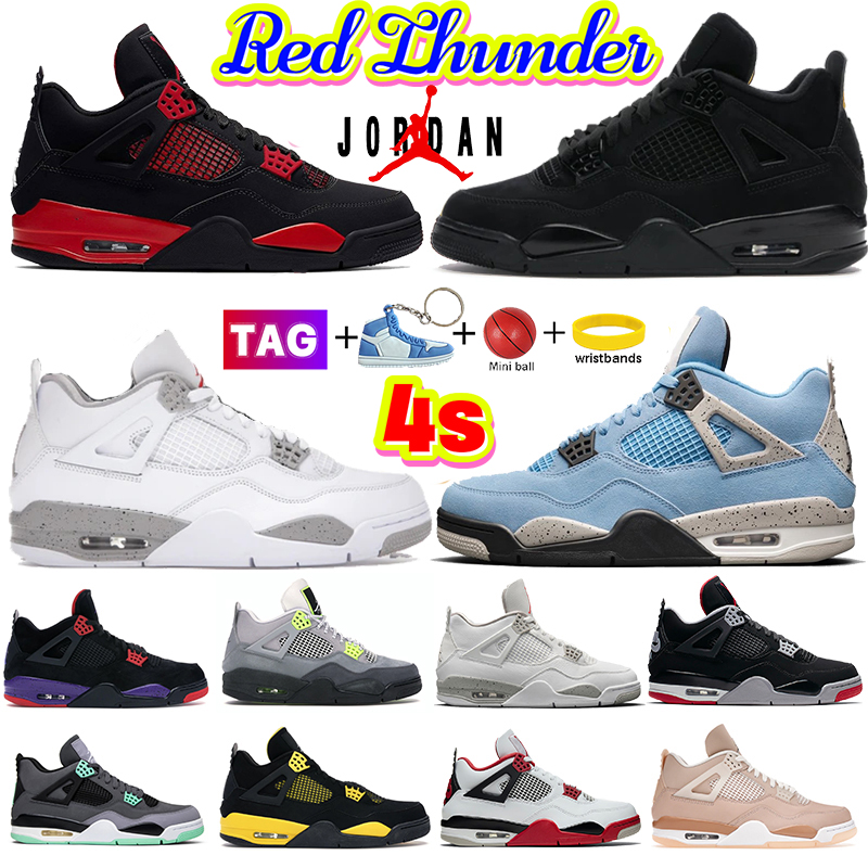 Fashion Nike air retro Jordan 4 basketnall shoes Red Thunder Black Cat university blue pure money what the Tour Yellow Men Women sneakers metallic p