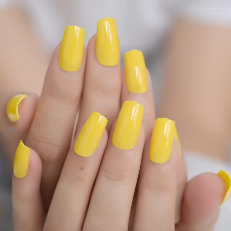

False Nails Light Yellow Medium Fake Nail Pure Color Simple Jelly Square Smooth Salon Daily Artificial Prud22, L5123