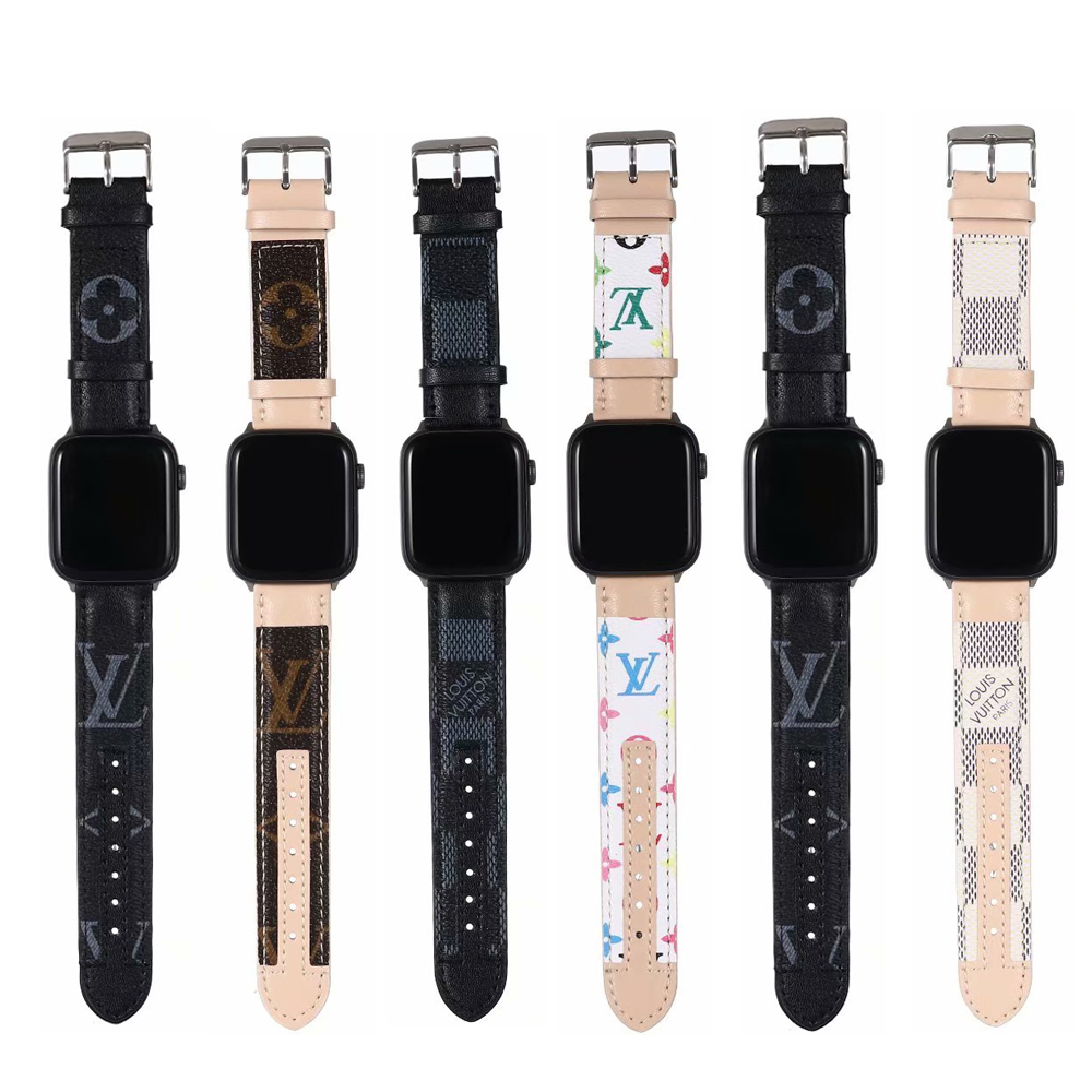 LV Gucci Dior Apple iWatch Strap 41mm 42mm 38mm 40mm 44mm 45mm iwatch 3 4 5 6 bands Leather Strap Bracelet Stripes watchbands-image-770676482