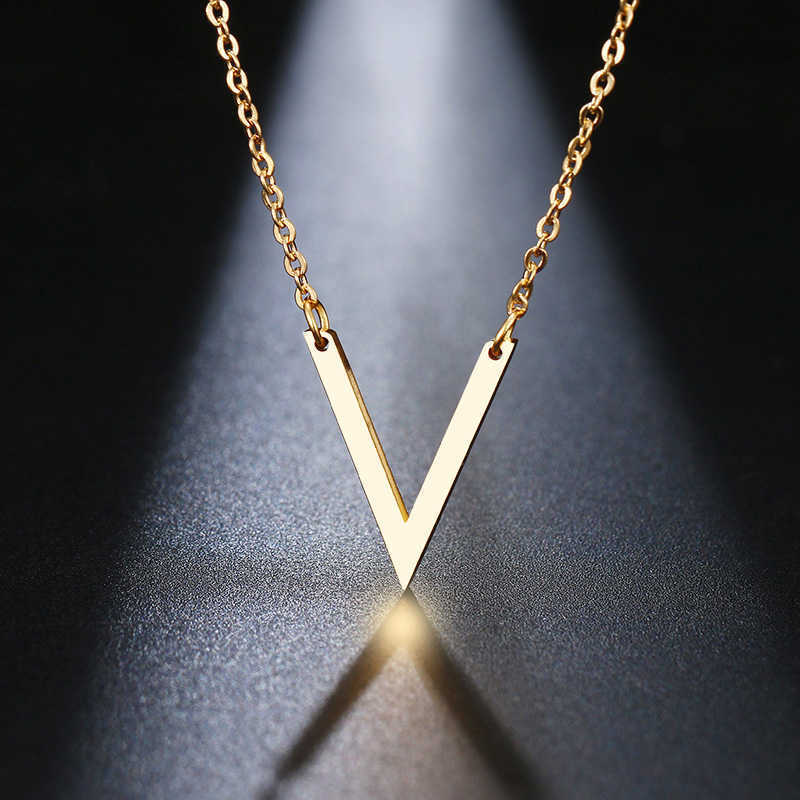 Dotifi Women's Stainless Steel Necklace, Single V-shaped Pendant, Rose Gold and Gold, Engagement Jewelry, Friends-image-747207506