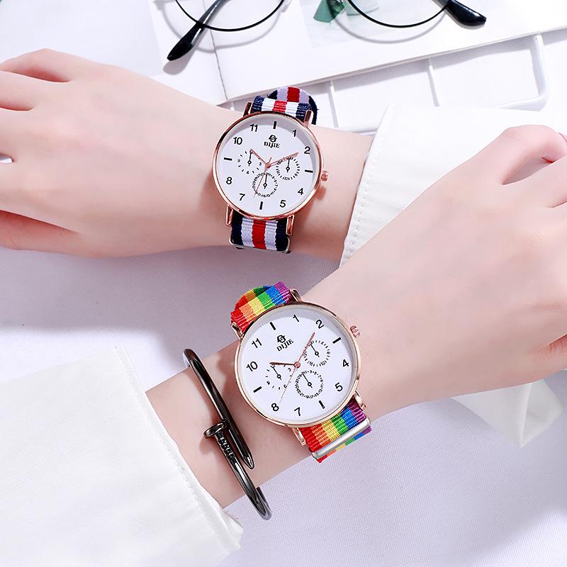 

Wristwatches Rainbow Watches For Women Luxury Watch Ladies Simple Ins Style Retro Quartz Girl Trend All-match Clock Drop, Red