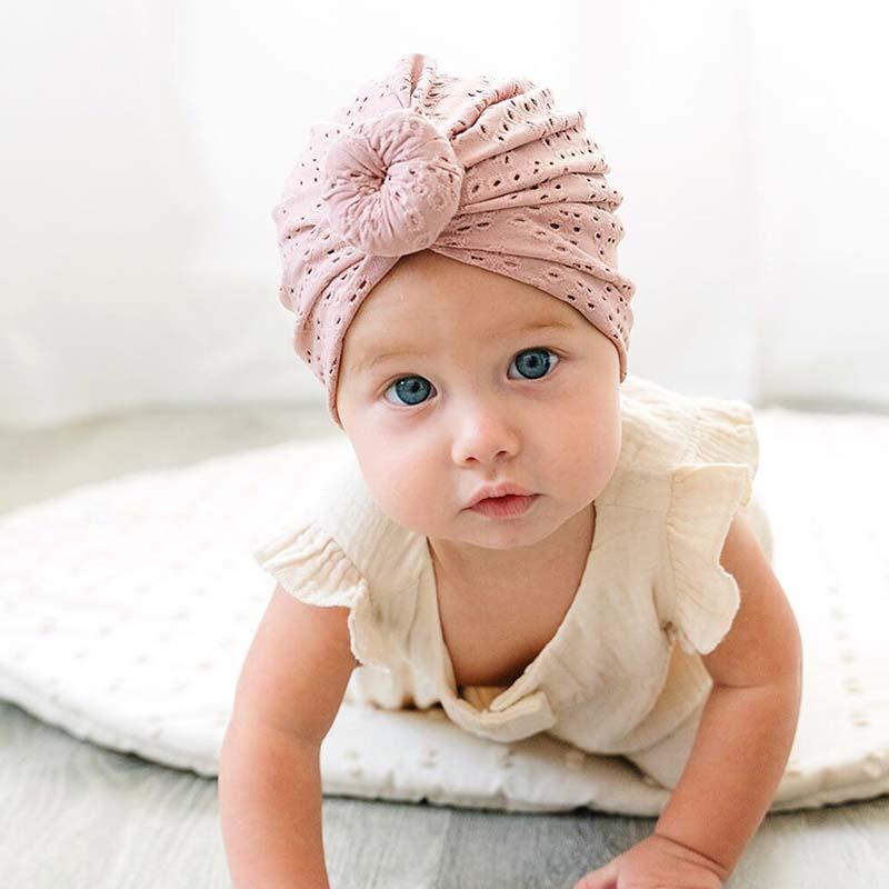 

Berets Baby Turban Hat Summer Hollow Toddler Beanie Girls Infant Bonnet Cap For Boy Children Head Scarf Headwrap, Knotted baby hat 2