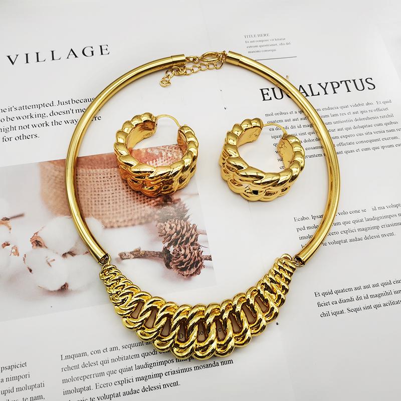 

Earrings & Necklace Fashion Jewelry Sets For Women African Dubai Golden Copper Necklaces Hoop Set Italian Bridal Wedding AccessoriesEarrings, As pic