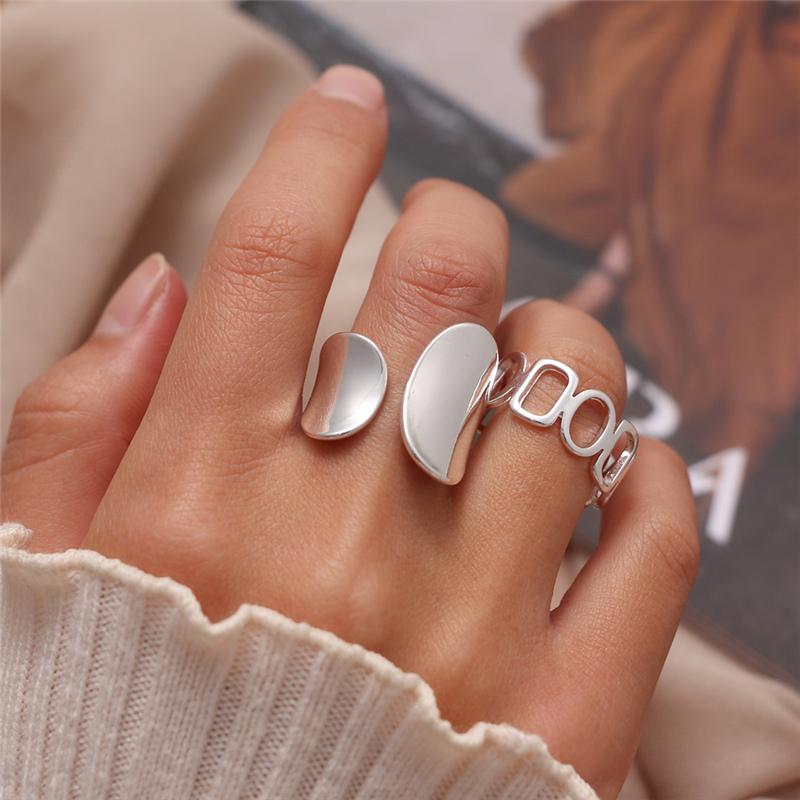

Cluster Rings Fashion Silver Color Exaggerated Irregular Geometric For Women Men Minimalist Open Big Party Gifts Couples JewelryCluster