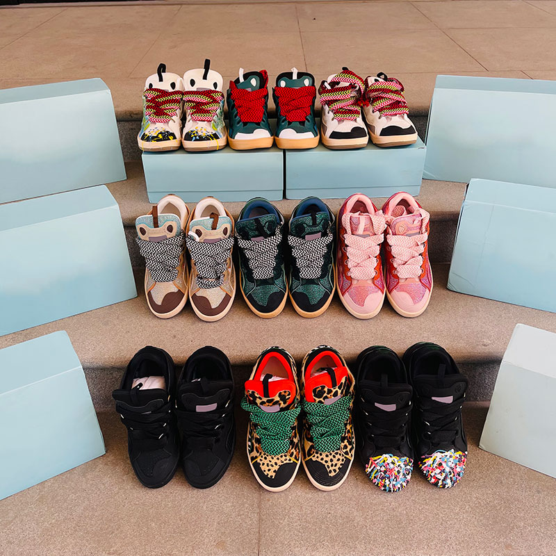 

CURB Sneakers Men's Ladies Casual Shoes Designer Luxury Sneaker Leather Mesh Woven Lace-Up Shoes Fashion Patchwork Colorful Low Top Calfskin Rubber Sole 35-46, 36