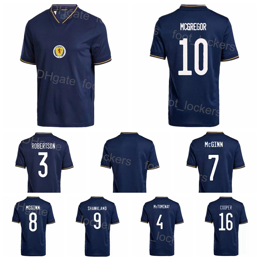 

National Team Scotland Soccer 11 Ryan Christie Jerseys 3 Andrew Robertson 10 Che Adams TIERNEY 7 John McGinn 9 Lyndon Dykes 20 FRASER 5 HANLEY Football Shirt Kits, Navy blue