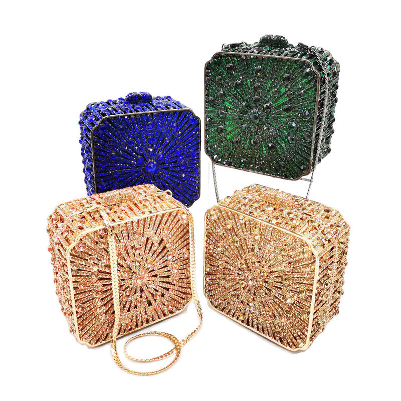 

Stylishly Gold Clutch bag women Purse square Crystal handbag Cocktail party purse Evening Bag 88356 L220816, Customized
