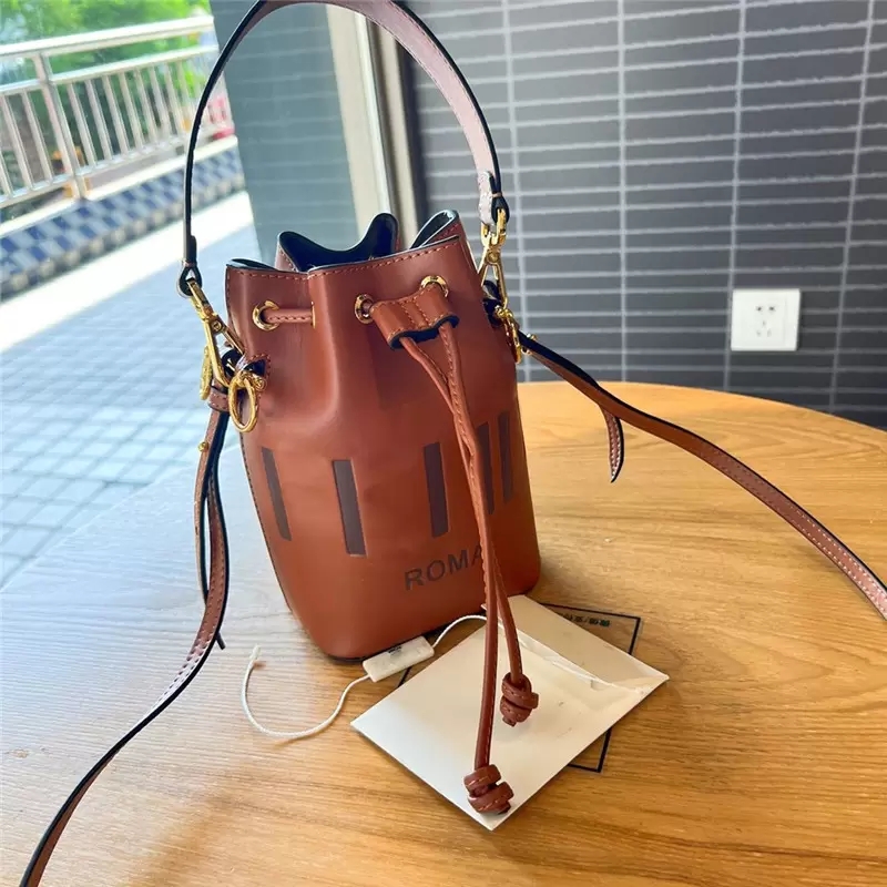 

luxury Designer MON TRESOR Bucket Bag Mogano Panna Zucca Pattern brown Leather Drawstring Shoulder Bag Perforated Women, Don't pay it