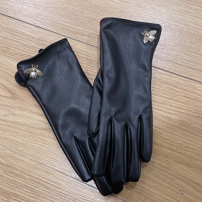 

HBP Winter and Autumn Women's Pu Leather Gloves Full Finger Metal Warm Mittens 220801