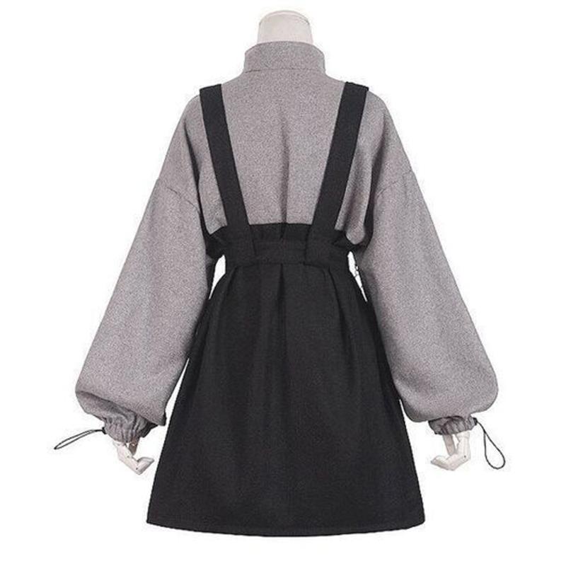 Robes Décontractées EA Rétro Vintage Femmes Gothique Filles Punk Mini Robe À Manches Longues Chapeau Col Sexy Gry Noir Lolita Plus La Taille Jurk