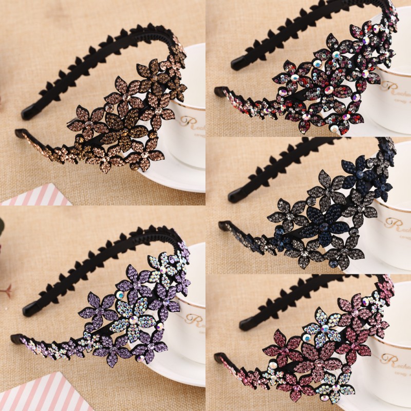 

Fashion Women Headband Flower Crystal Diamond Wide Hairband Rhinestone Shining Hair Accessories 955 D3, Light pink