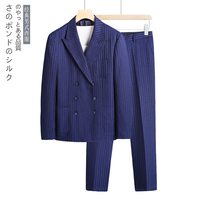 

Men' suits solid color casual slim fashion business three-breasted plus size suit two-piece professional formal wear, Dark blue