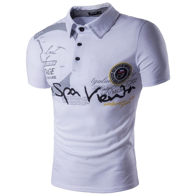 

Letter Graphic Print Short Sleeve Polo Shirt Men s Tops Personality Fashion 220614, White