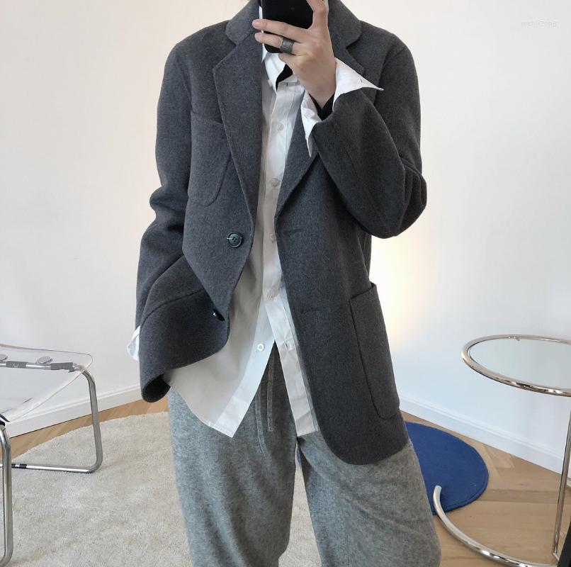 

Women's Wool & Blends 2022 Loose Women 90% Double Coats Single Breasted Regular Coat With 2 Big Pockets High Quality Outerwear, Black