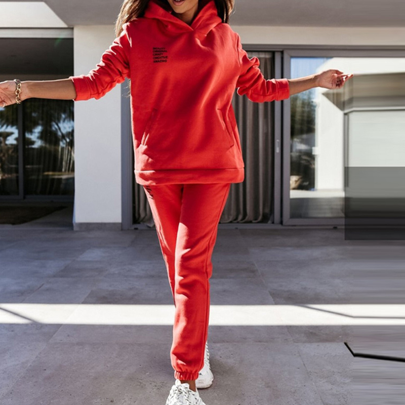 

Active Sets Women Tracksuits Set Fleece Letter Print Two Piece Set Casual Long Sleeve Hoodie Sweatshirts Jogger Pants Suit Loose Sportswear 220826, Black