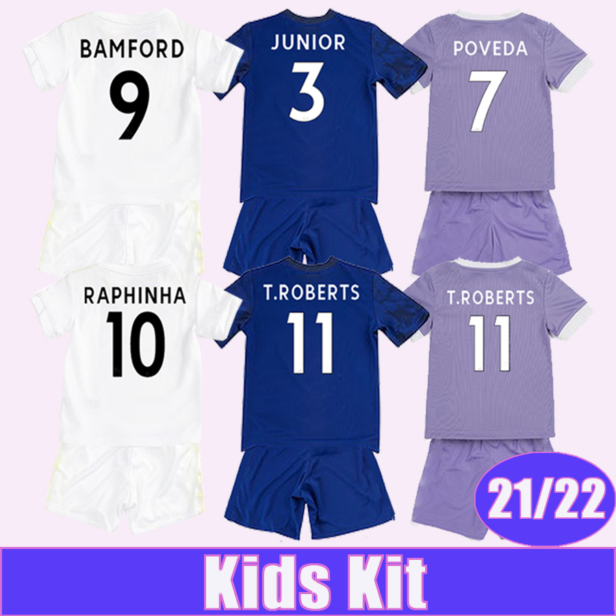 

21 22 BAMFORD RAPHINHA Kids Kit Soccer Jerseys JUNIOR PHILLIPS T. ROBERTS LLORENTE R HARRISON Home Away 3rd Football Shirts, Tz4643 21 22 3rd no sock
