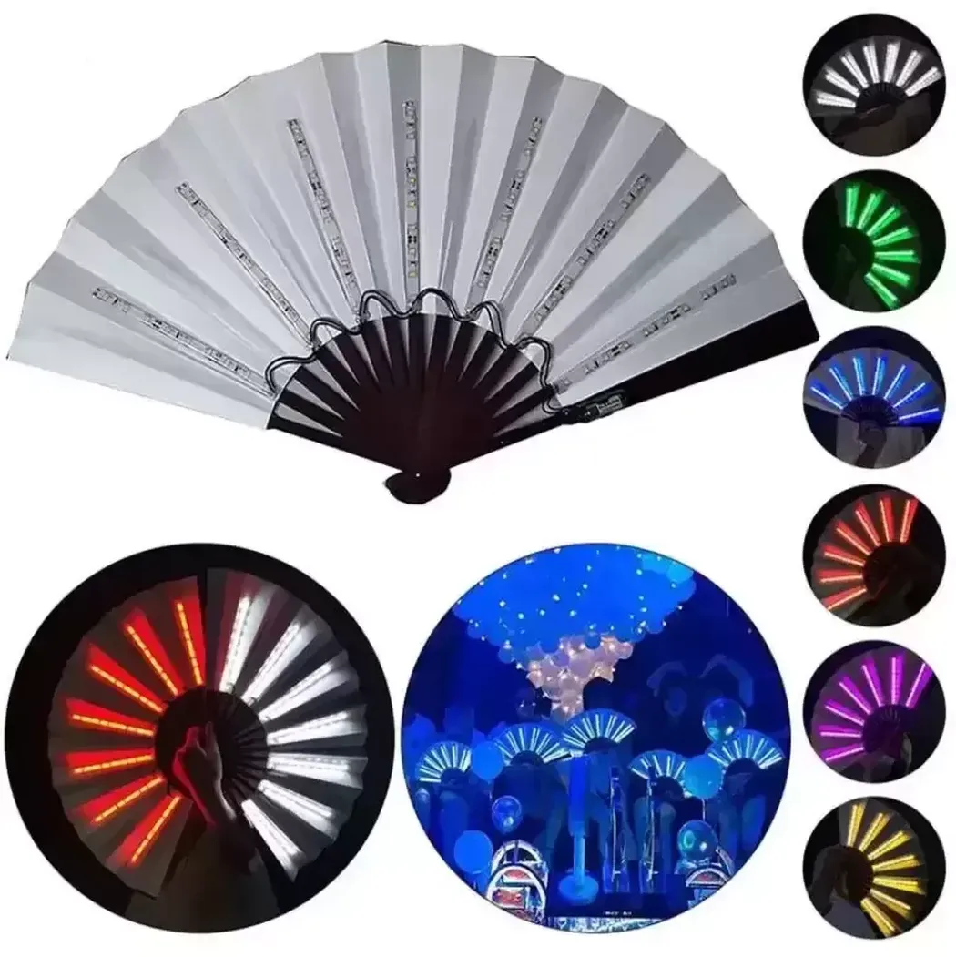 

Party Decoration 1pc Luminous Folding Fan 13inch Led Play Colorful Hand Held Abanico Fans For Dance Neon DJ Night ClubParty AA