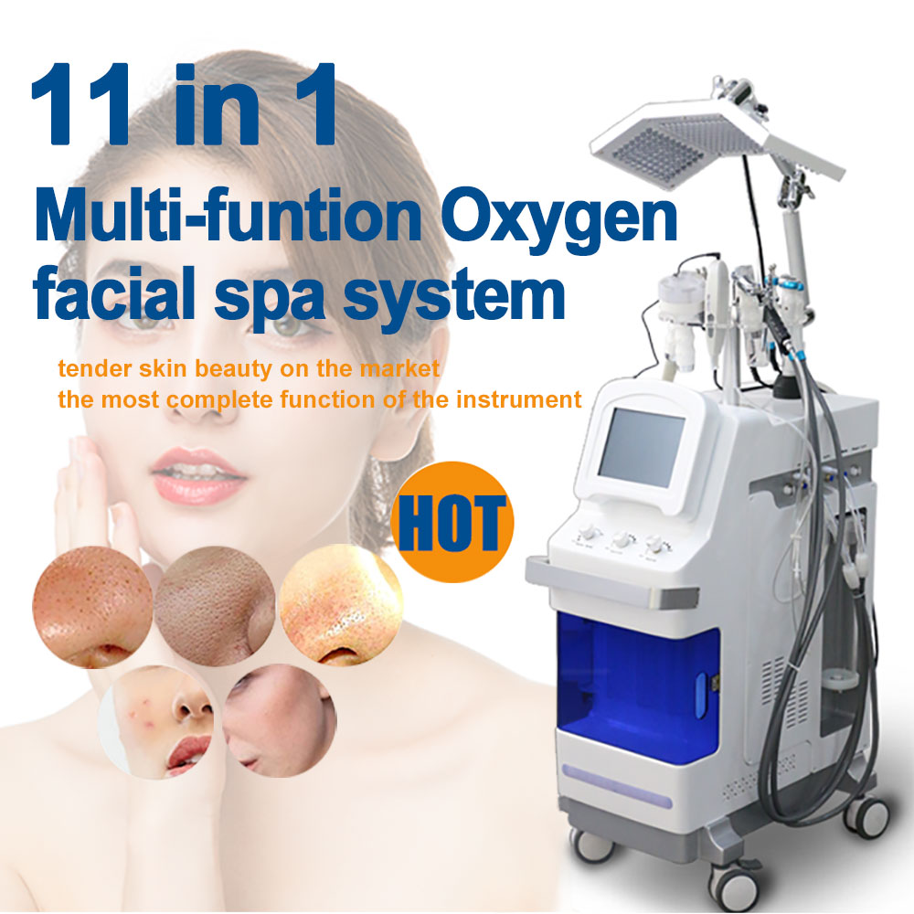

professional 11 in 1 multi-functional beauty equipment pdt led hydradermabrasion hydra water diamond dermabrasion facial oxygen jet peel skin whitening machine